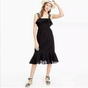 J. Crew Black Swiss Dot Midi Dress Ruffle SZ 12